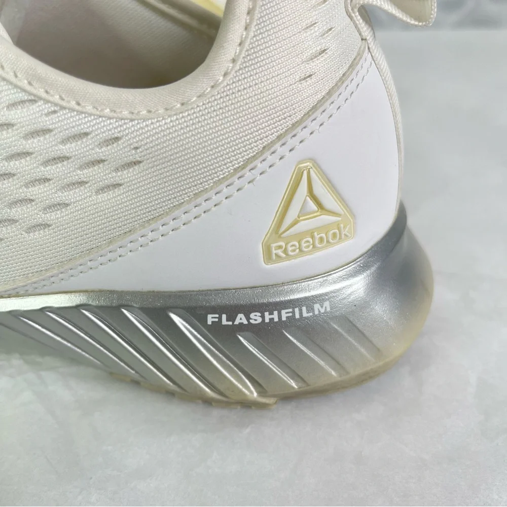 Reebok Flashfilm White & Silver Metallic Running Training Shoes Size 10